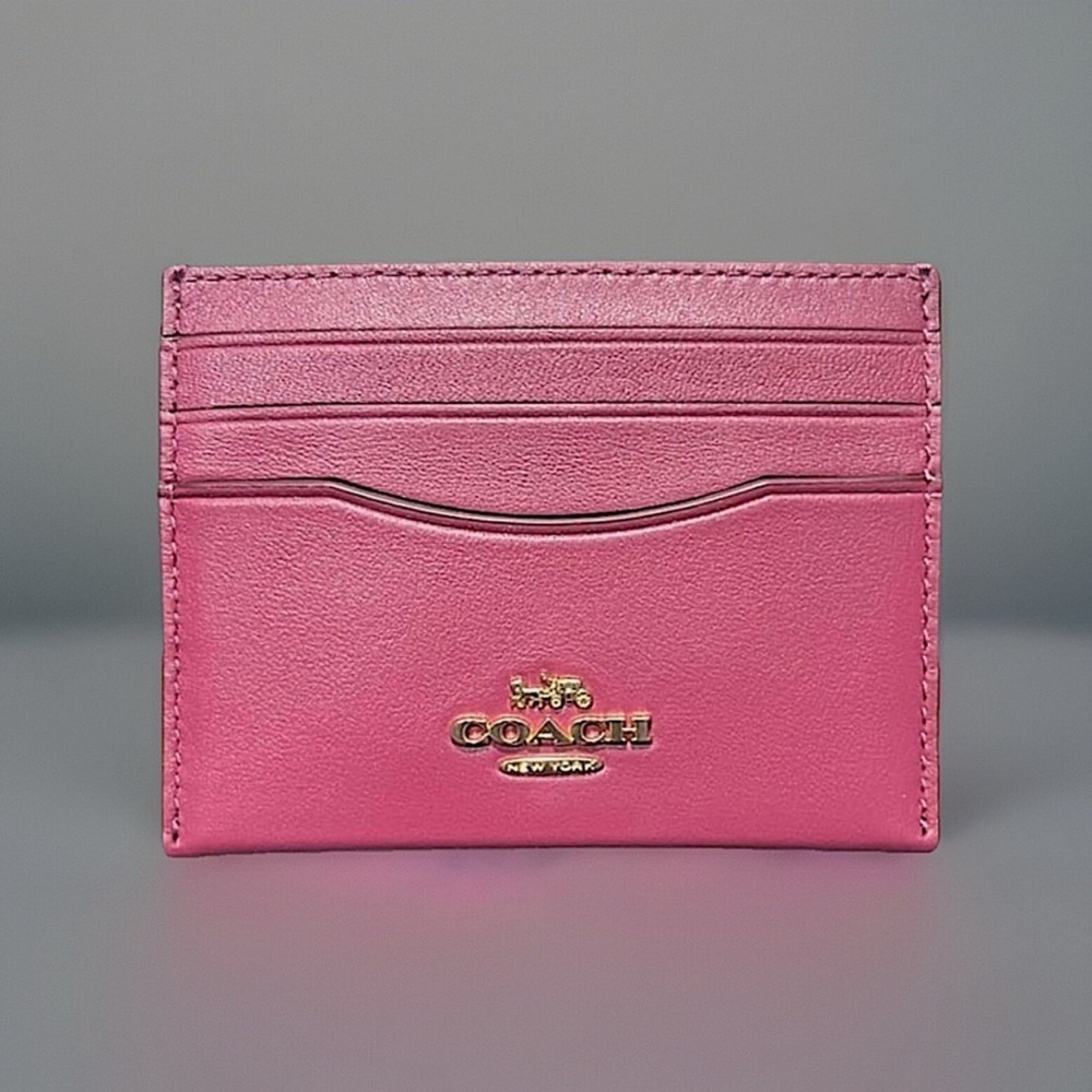 COACH Slim Id Card Case Pink Calf Leather Gold Hardware AUTHENTIC CAA88 NWT